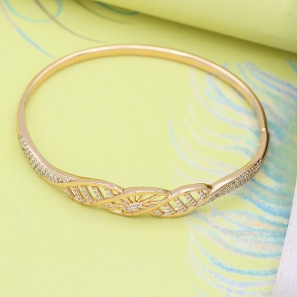 Rose Gold Twist Design CZ Bangle for Women, XPBL0529 - Picture 2 of 12